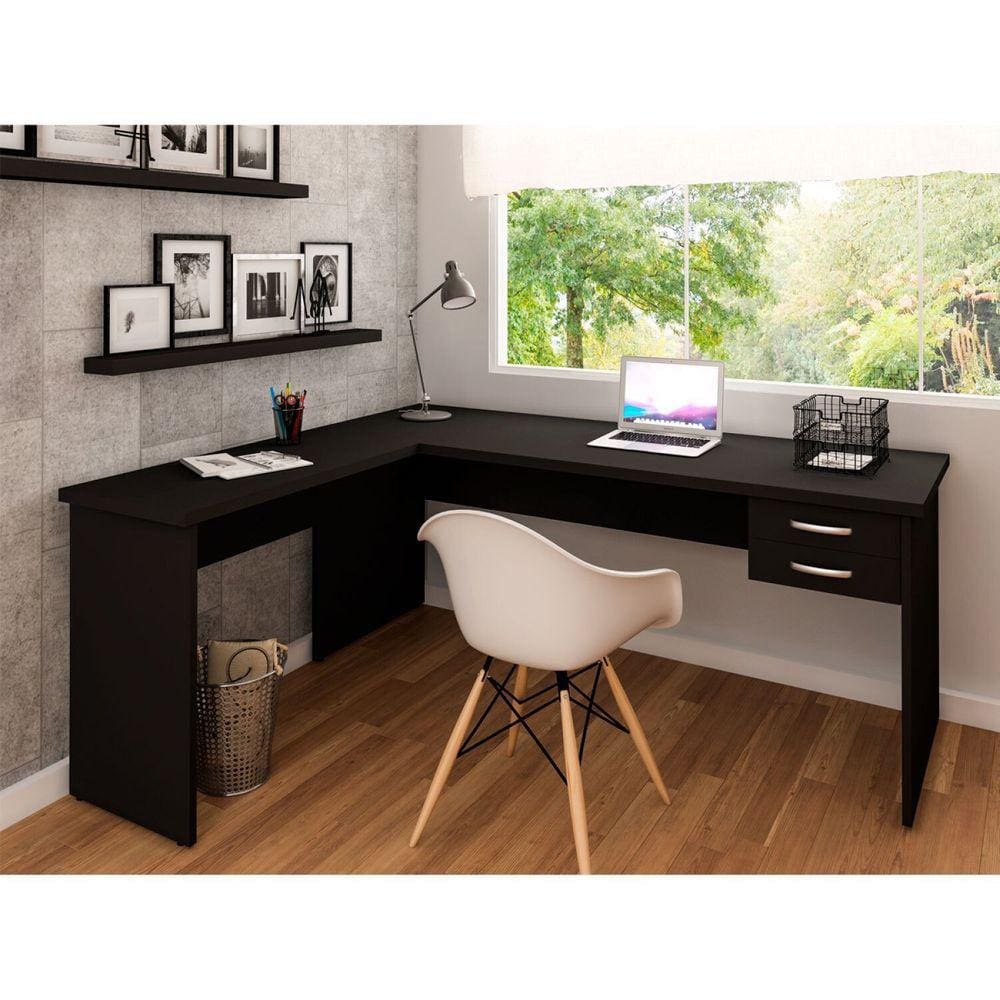 Mesa De Escritório em L 160x150cm com Gaveteiro Preto