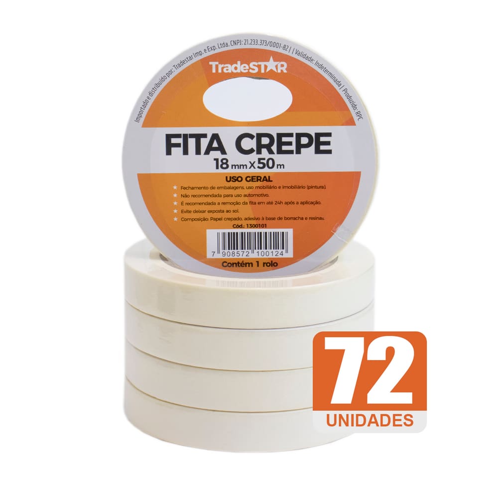 Fita Adesiva Crepe Papel 18mm X 50m C/72 Rolos 18x50