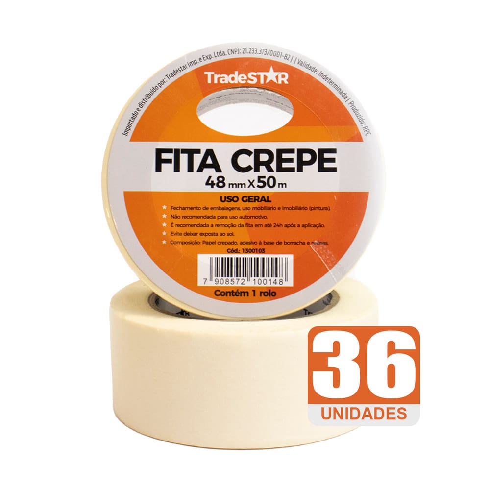 Fita Adesiva Crepe Papel 48mm X 50m C/36 Rolos 48x50