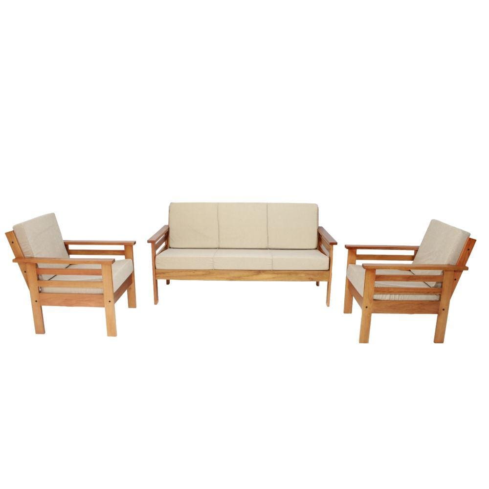 Sofá de Madeira Maciça 3 lugares e 2 Poltronas