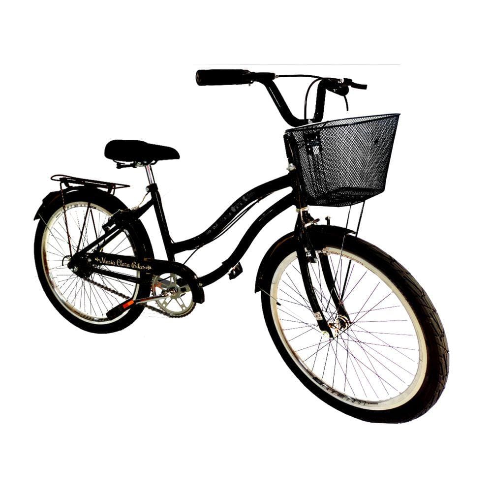 Bicicleta feminina aro 24 passeio s/ marchas com cesta preto