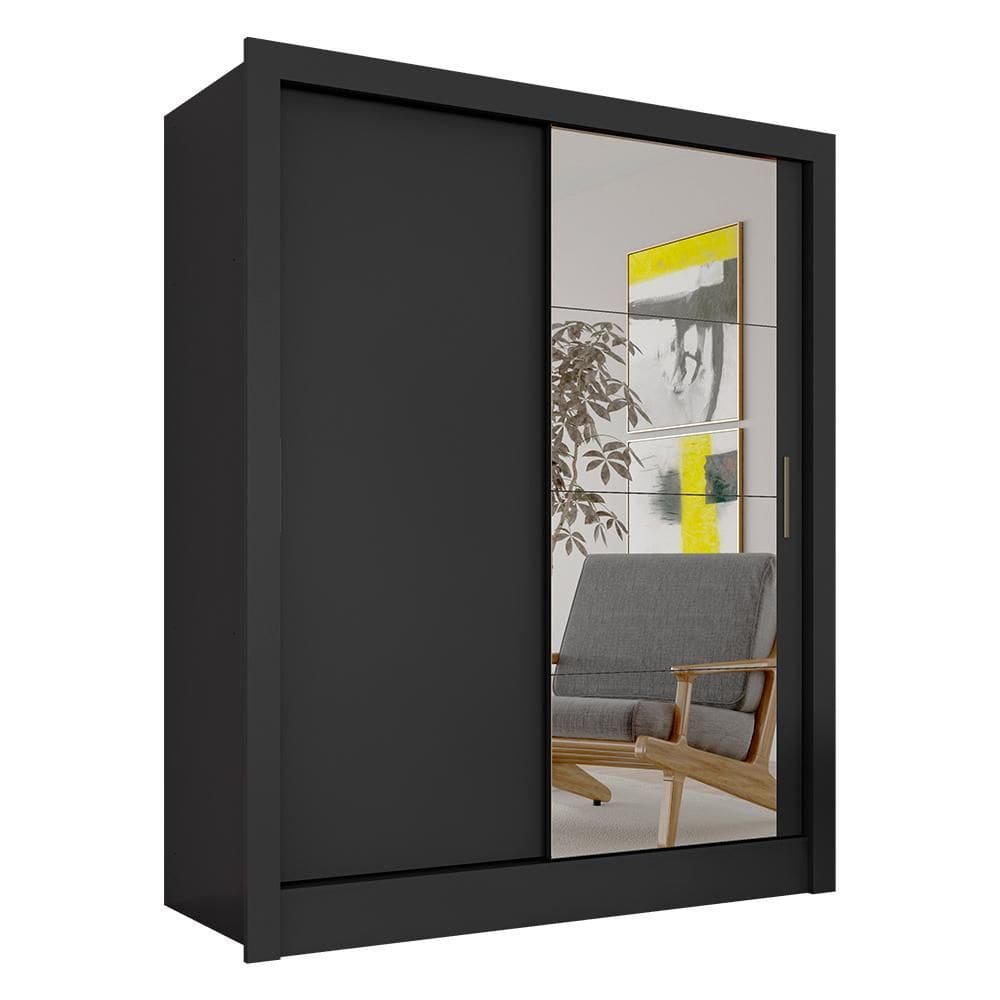 Guarda Roupa Solteiro Com Espelho Nanda 2 Pts Preto - M. Arapongas