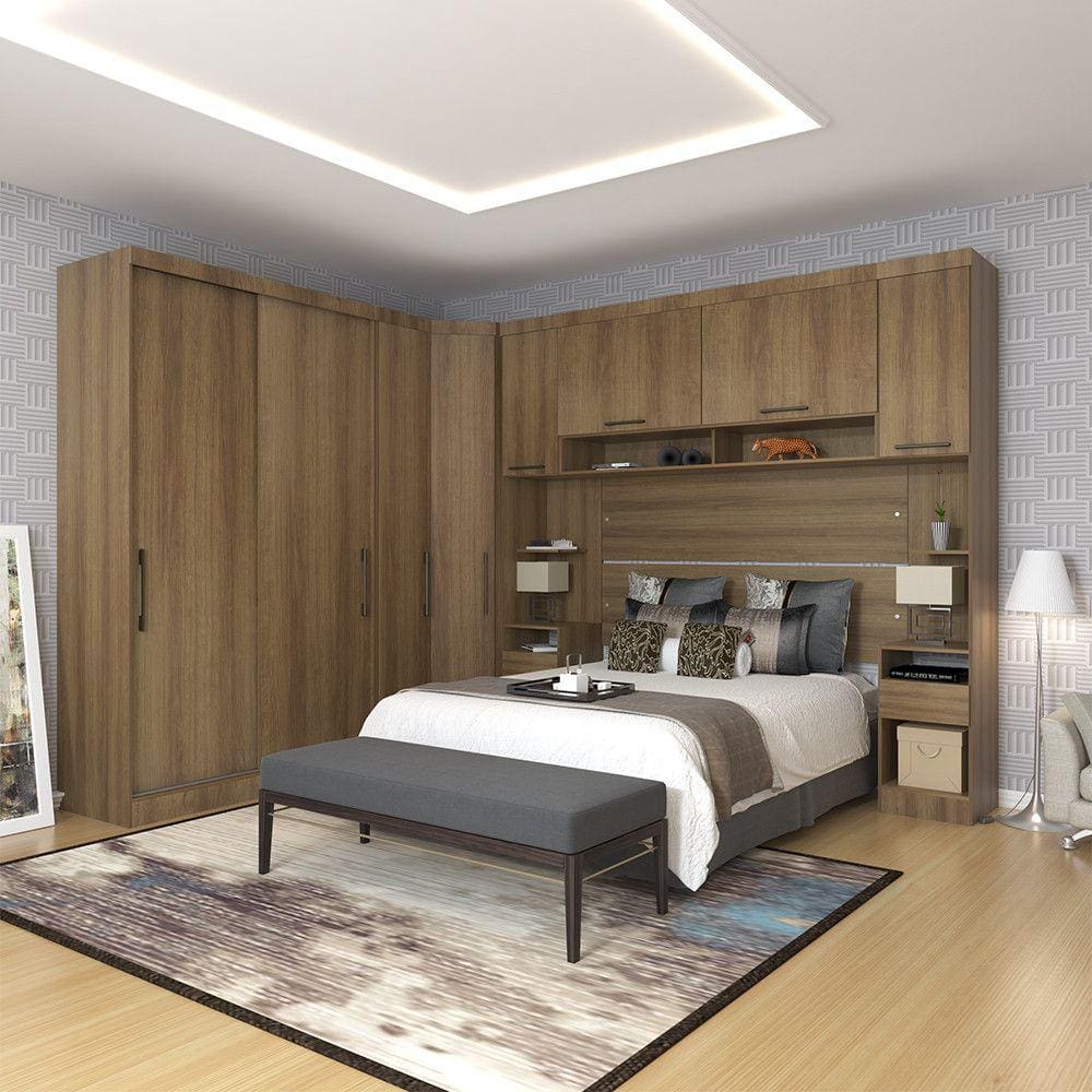 Quarto de Canto Casal com Guarda Roupas Cabeceira e Mesas de Cabeceira Paris Luciane Móveis