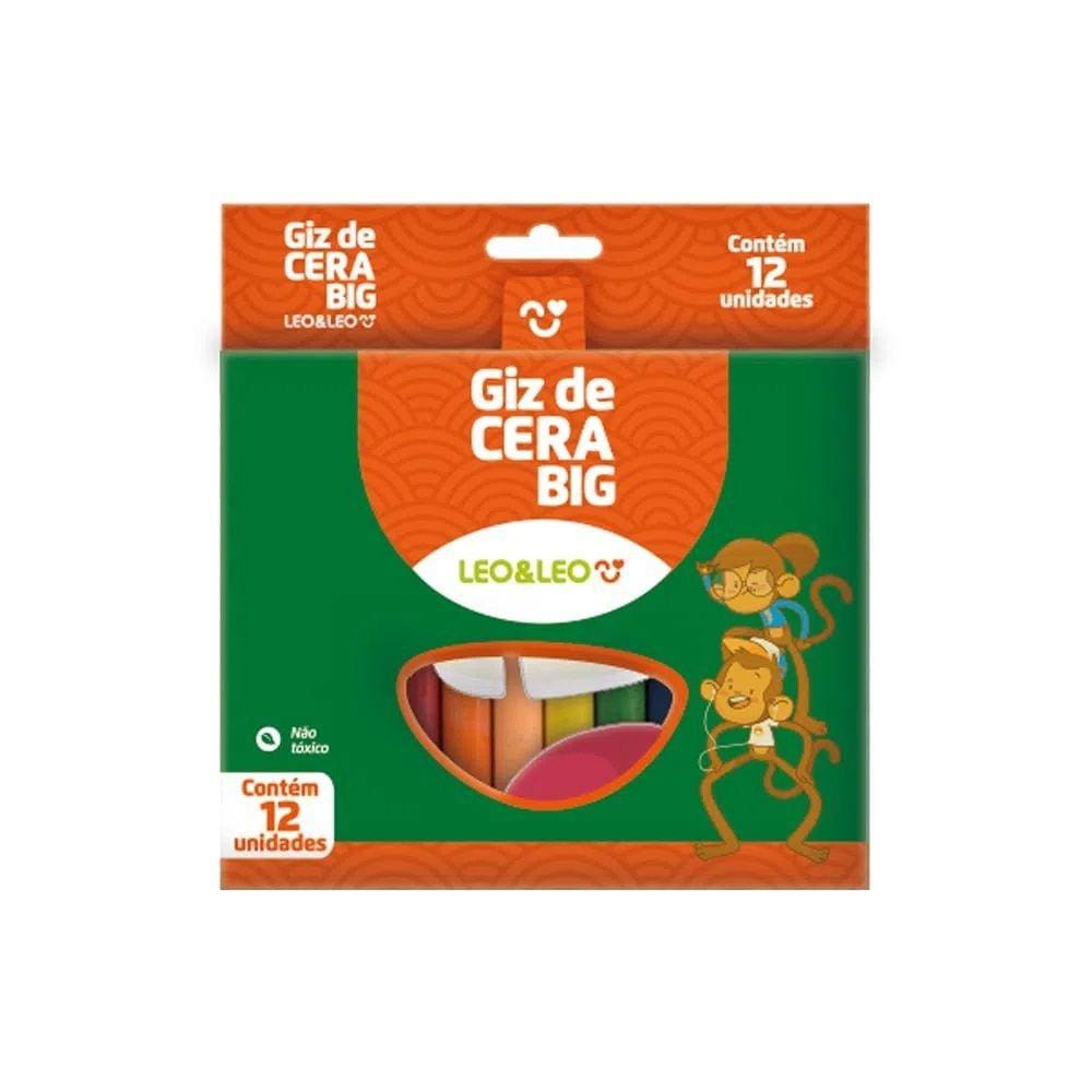 Giz de Cera Infantil Grande Big 12 Cores Escolar Leo&Leo