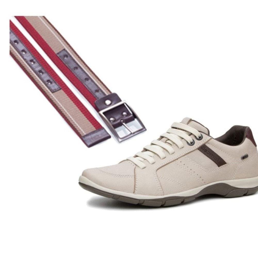Kit Sapatenis Couro Masculino Solado Borracha Ajuste Elastico Com Cinto Gorgurao Fivela