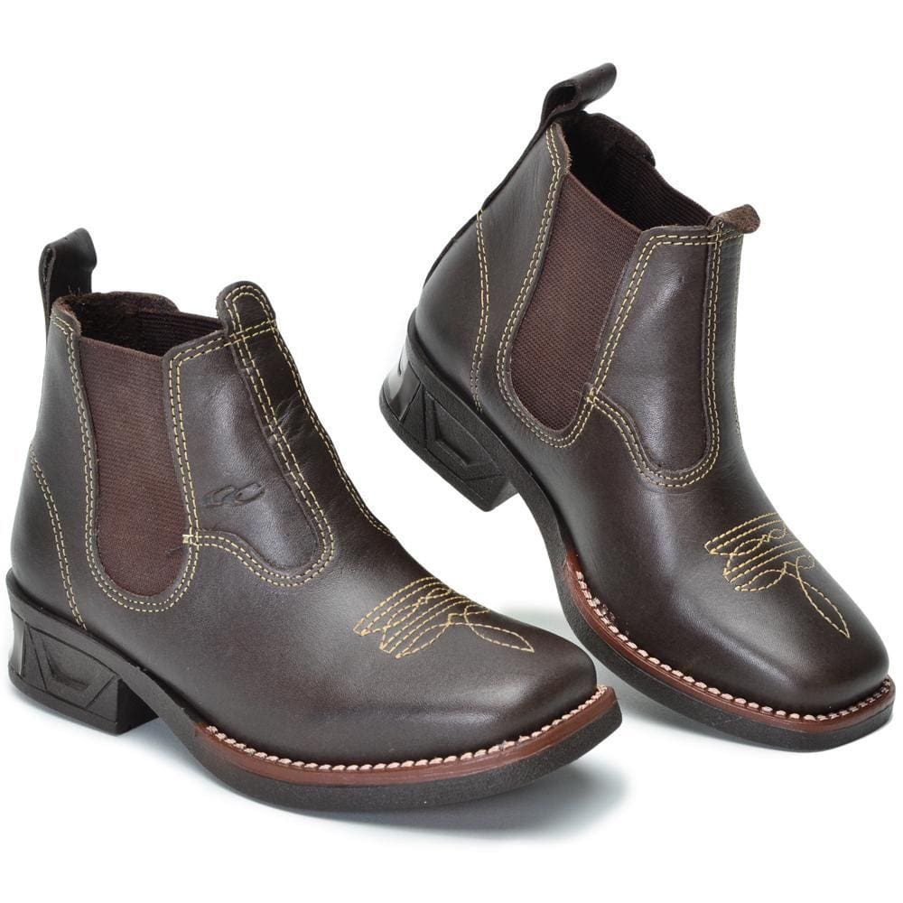 Bota Infantil Country Couro Botina Luz de Led Conforto