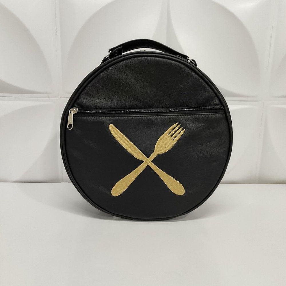 Bolsa Porta Pratos Personalizado Talheres Preto Couro - Coutre Bolsas