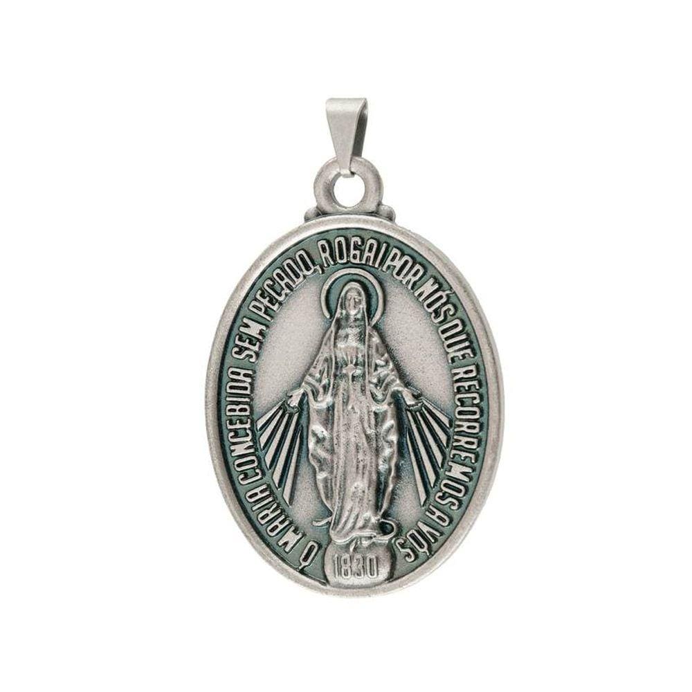 Medalha de Nossa Senhora das Graças Prata Velha Extra Grande