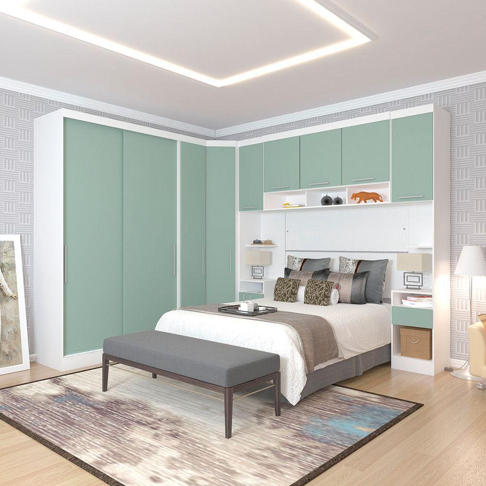 Quarto de Canto Casal com Guarda Roupas Cabeceira e Mesas de Cabeceira Alpes Luciane Móveis