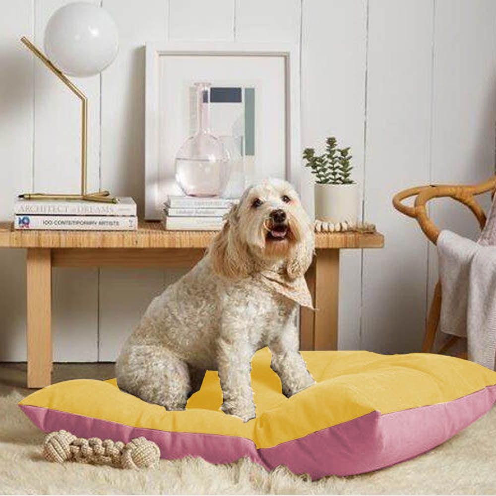 Caminha Pet Duo Dream Macio Luxo Quadrado Almofada Para Cachorro Gato Suede Amarelo e Rose Gold - Ahazzo Móveis