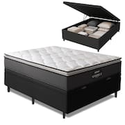 Cama Box Baú Casal Colchão Molas Ensacadas Pillow Maximus 138x188x65cm cinza / Preto Gazin - Suporta até 120kg por Pessoa