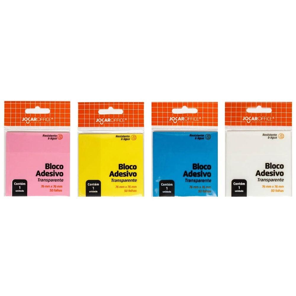 Kit 04 Blocos Adesivo de Notas Transparente 76 x 76mm 50 Folhas Jocar Office | Escolar | Escritorio | Recado