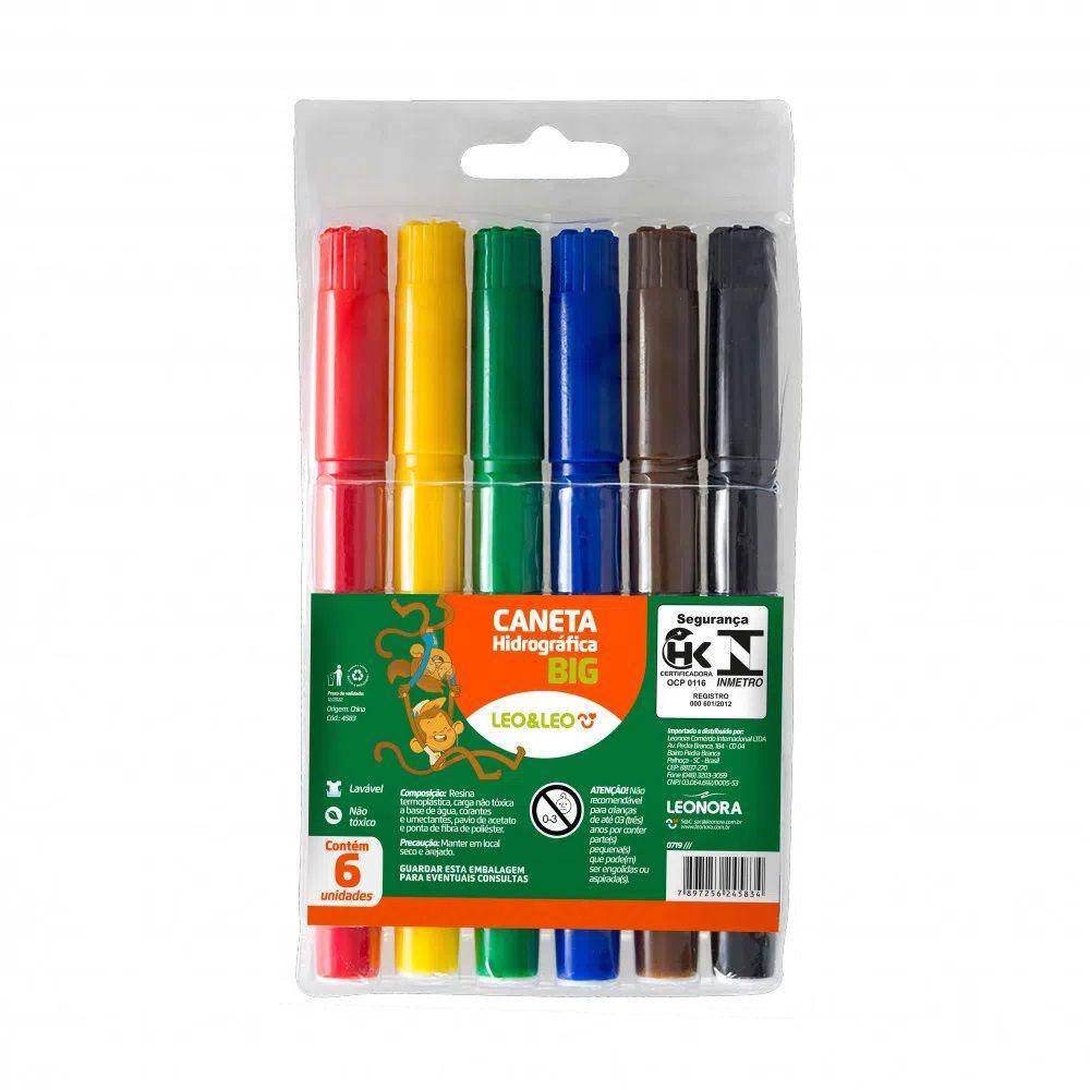 Canetinha Hidrográfica Big 6 Cores Coloridas Blister Leo&Leo