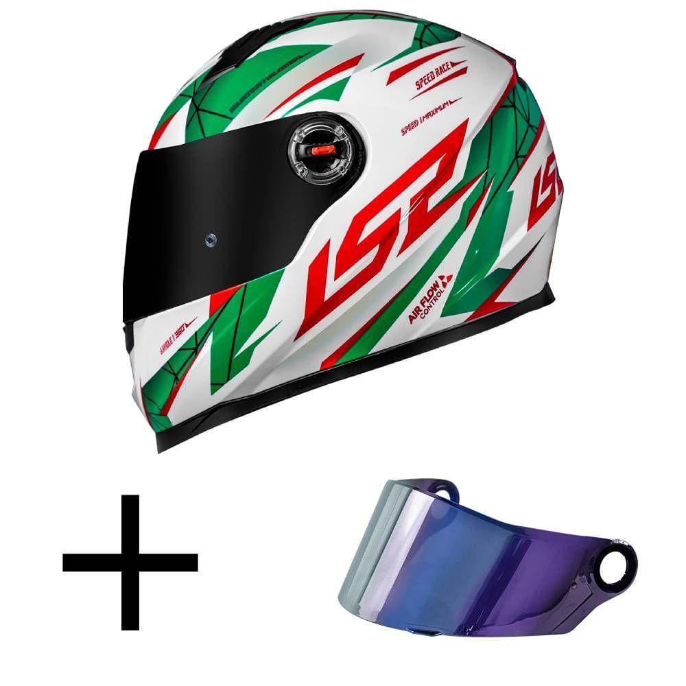 Capacete LS2 FF358 Draze Branco e Verde Mais Viseira Camaleão