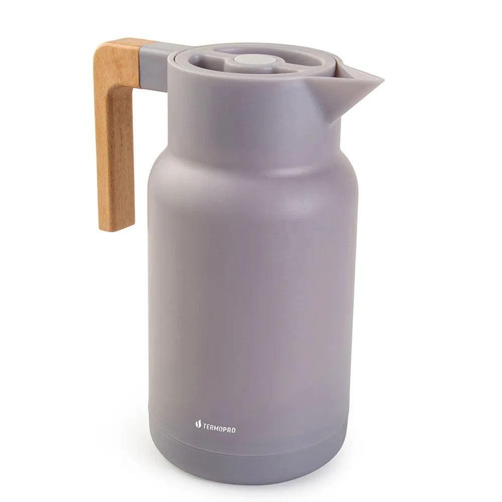Garrafa Térmica Cabo Madeira Wood Fashion Cinza 1L Termopro