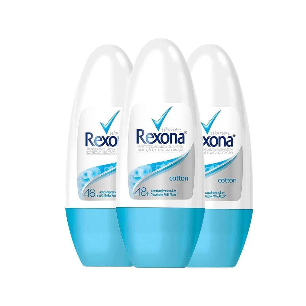 Kit Desodorante Roll On Rexona Cotton 50ml - 3 Unidades