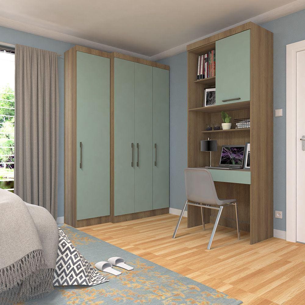 Quarto Home Office com Guarda Roupas e Bancada de Estudos Paris Luciane Móveis