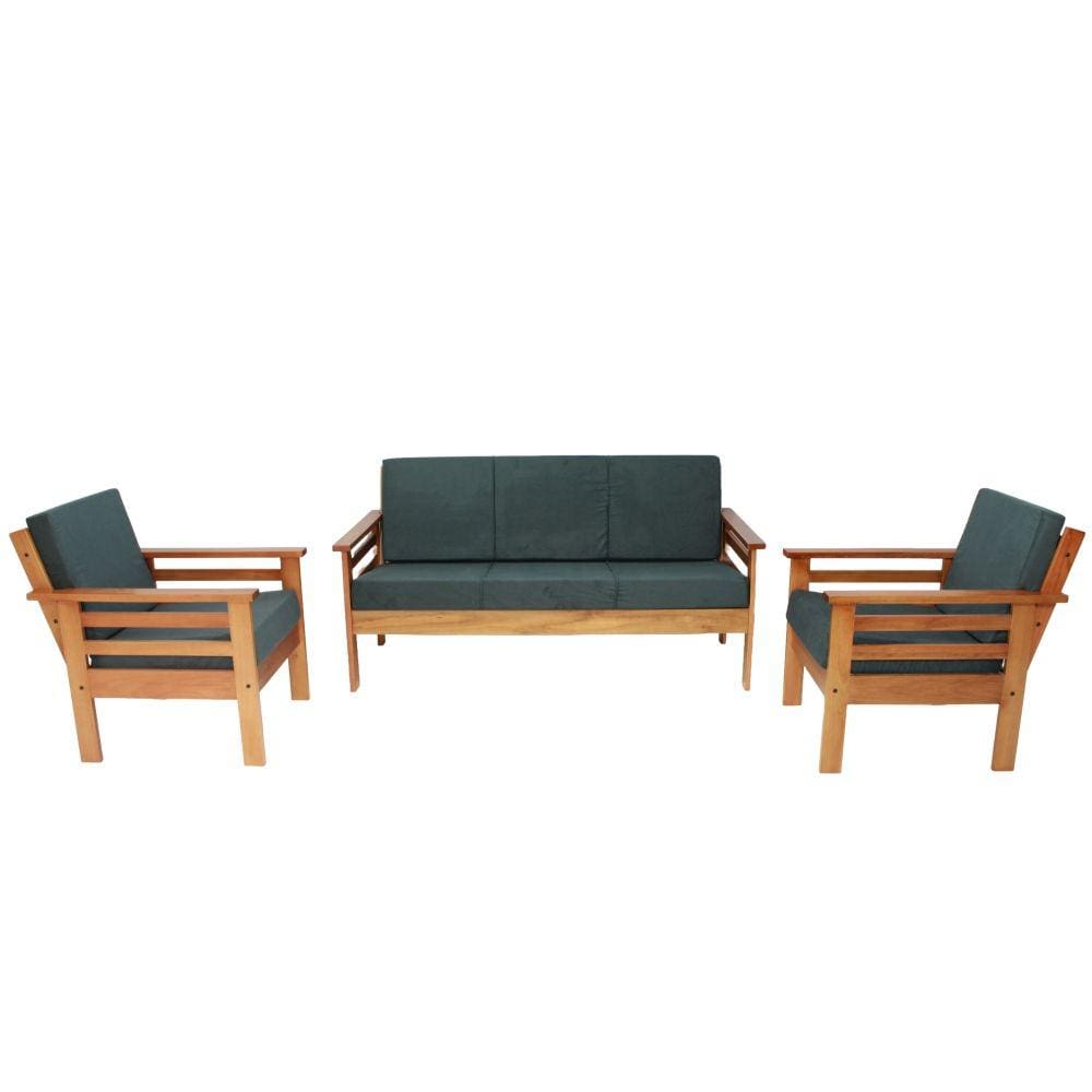 Sofá de Madeira Maciça 3 lugares e 2 Poltronas