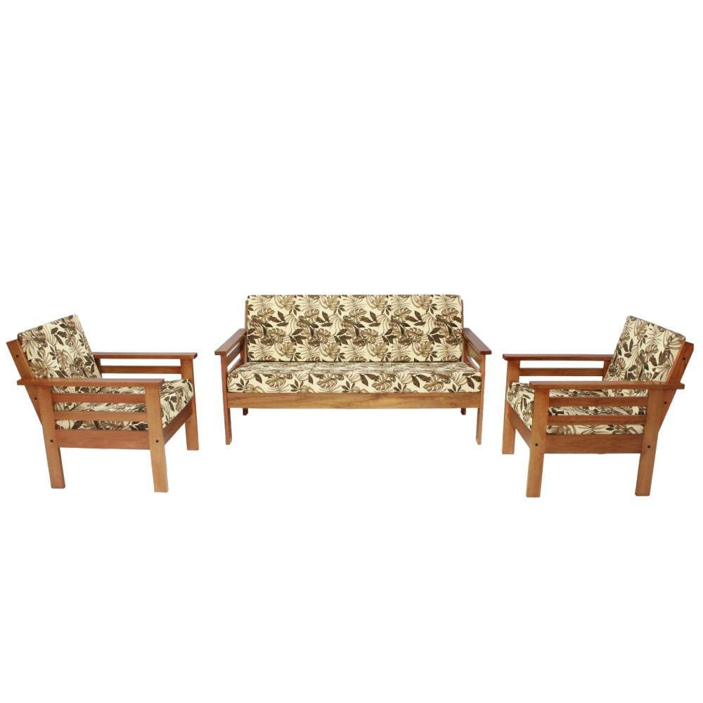 Sofá de Madeira 3 lugares e Poltronas