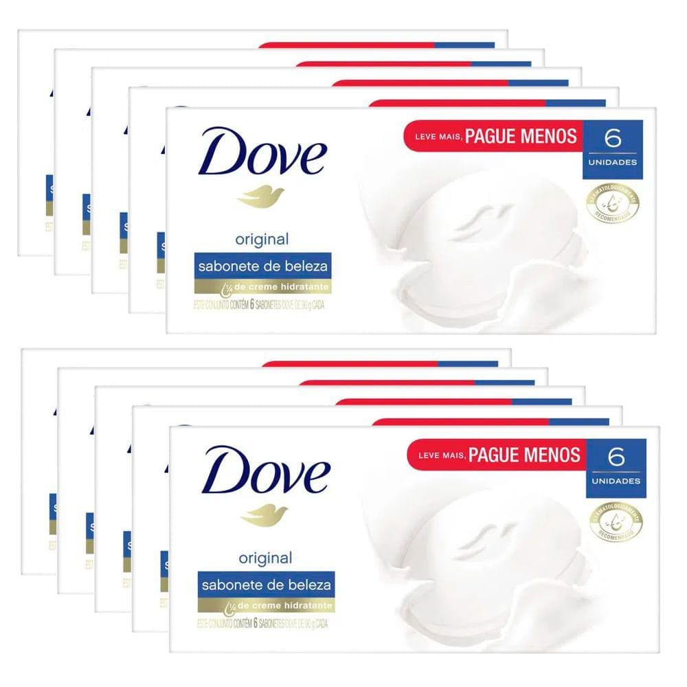 Kit Sabonete Em Barra Dove Branco 90g 6 Sabonetes - Com 10 Unidades