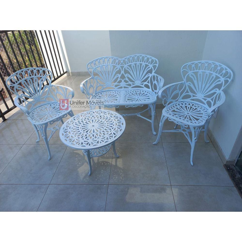 Conjunto de Mesa Para Jardim Primavera com Namoradeira e Mesa Baixa em Alumínio Fundido Unifer Móveis