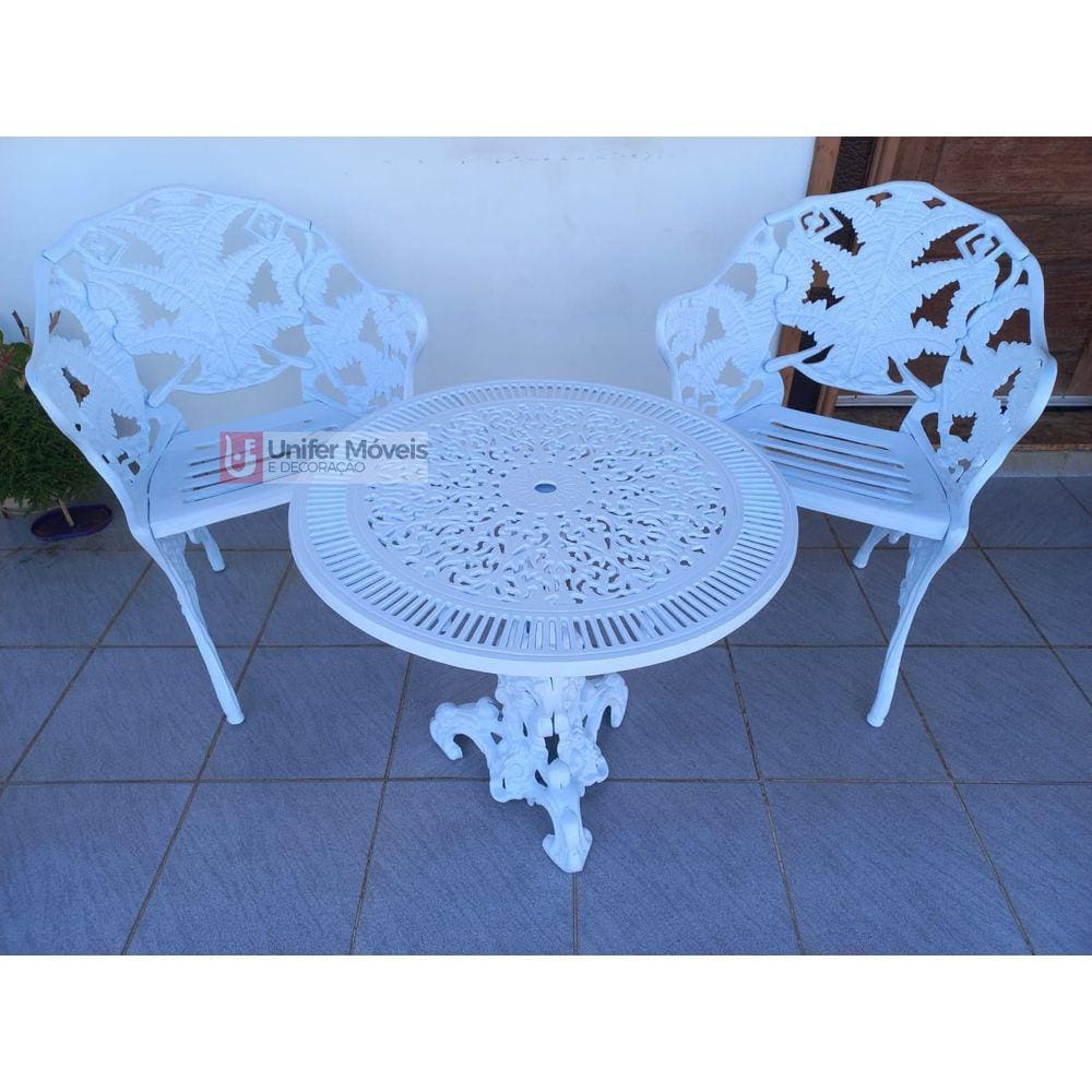 Conjunto de Mesa Para Jardim Samambaia Com 2 Poltronas e Mesa Alta em Alumínio Fundido Unifer Móveis
