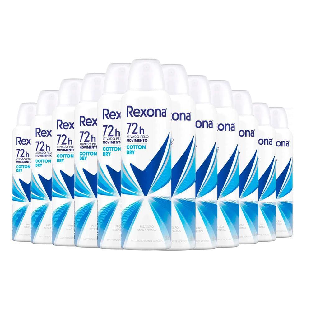 Kit Desorante Aerosol Rexona Cotton Dry Azul 150ml - 12 Unidades