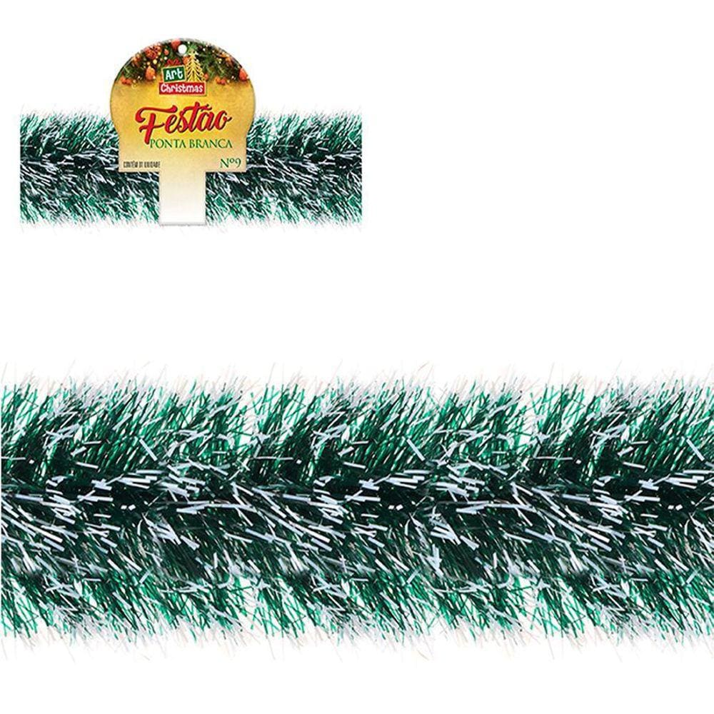 Festao Verde Ponta Branca 9Cmx2M Decoração Natal