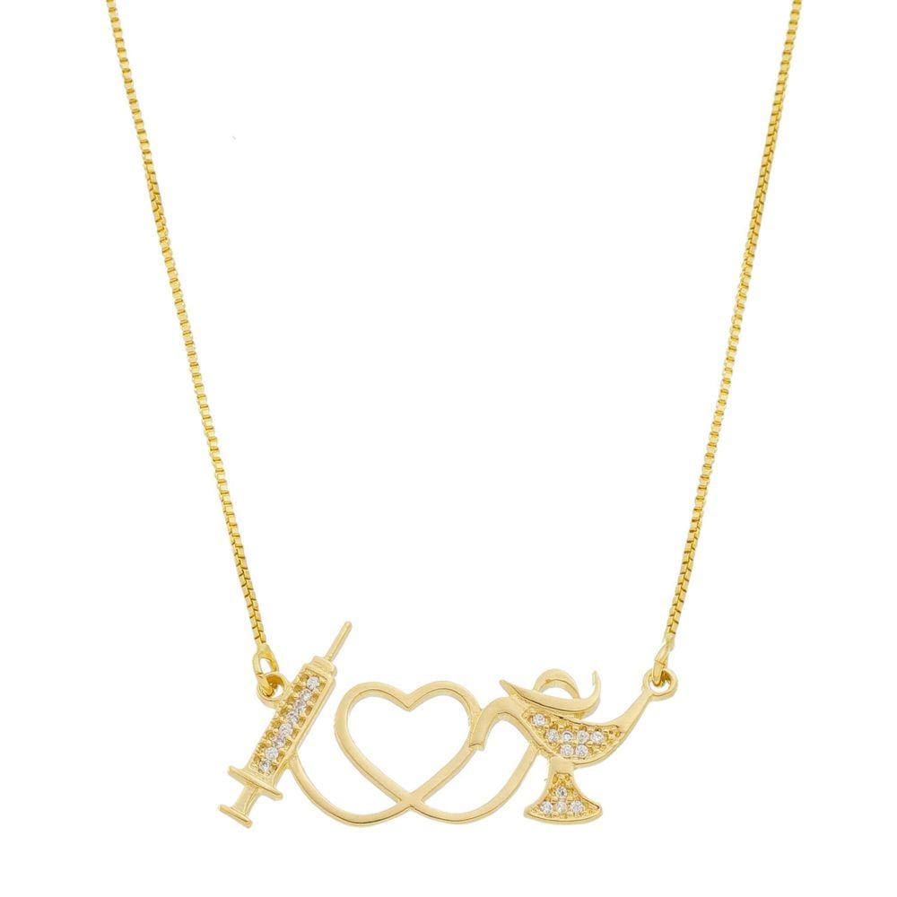 Colar Seringa Enfermagem Enfermeira Zircônias Em Banhado