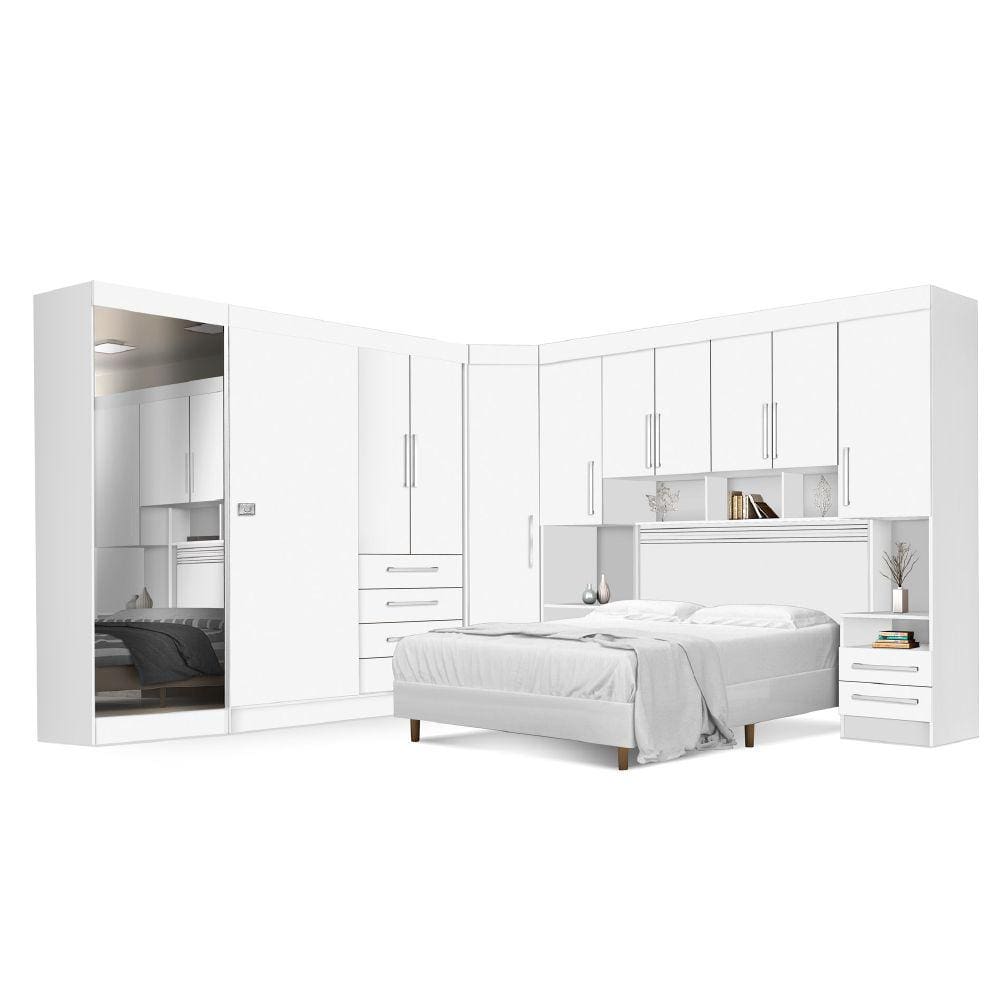 Dormitório Completo Georgia Para Cama Box 1,38m Casal Branco J&A