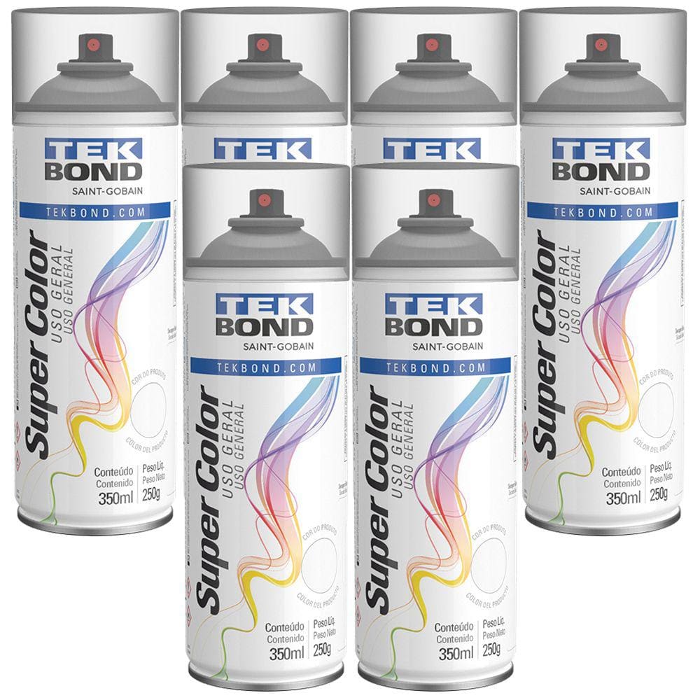 Kit 6 Tekspray Tinta Super Color Uso Geral Verniz Brilhante 350ml - Tekbond