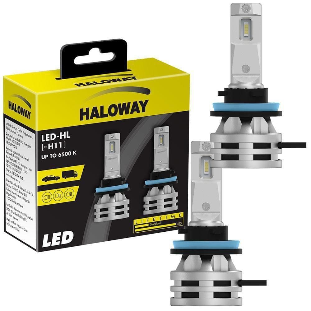 Par Lâmpada Haloway LED H11 Luz Branca Fria 12V 12,5W 6500K