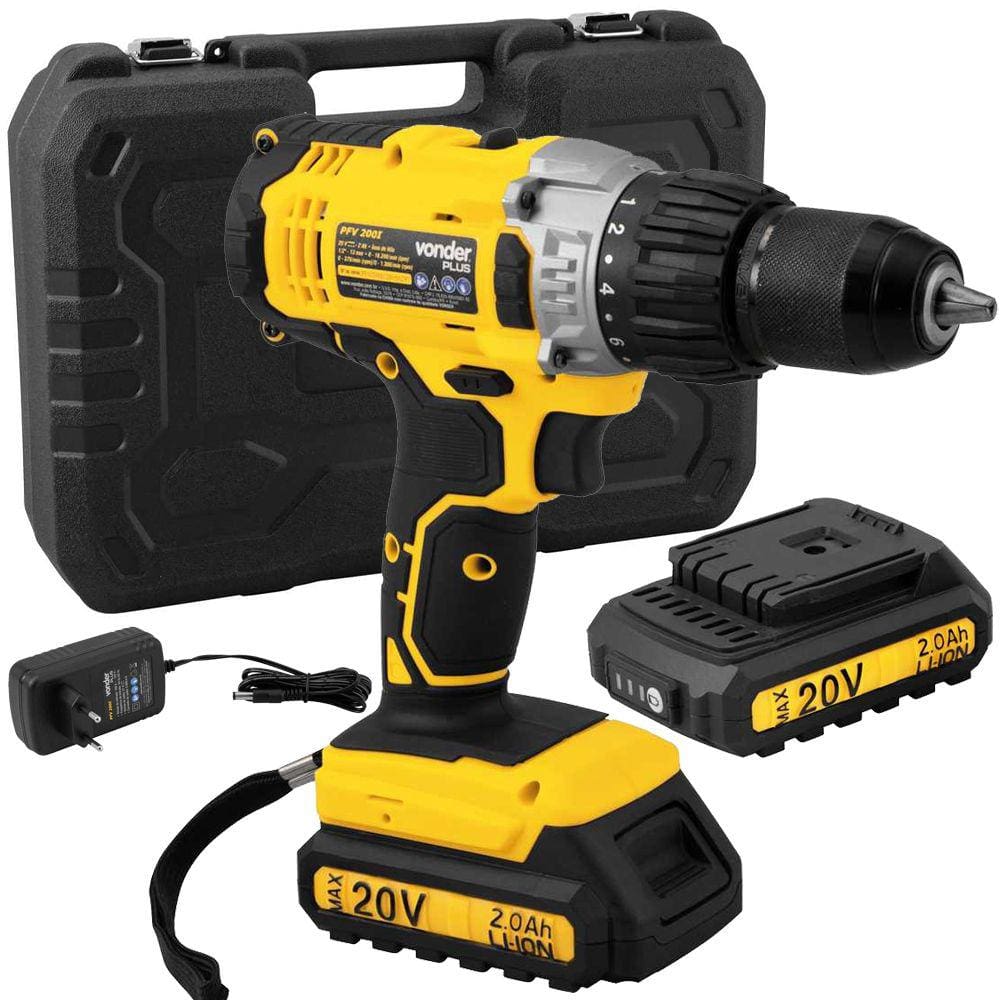Parafusadeira Furadeira Impacto Bateria 20V PFV 200I 5 Peças Vonder