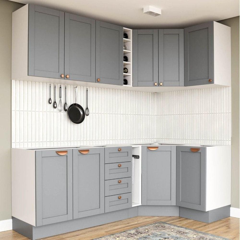 Cozinha Modulada 8 Peças sem Tampo Arizona CabeCasa MadeiraMadeira Cinza/Branco