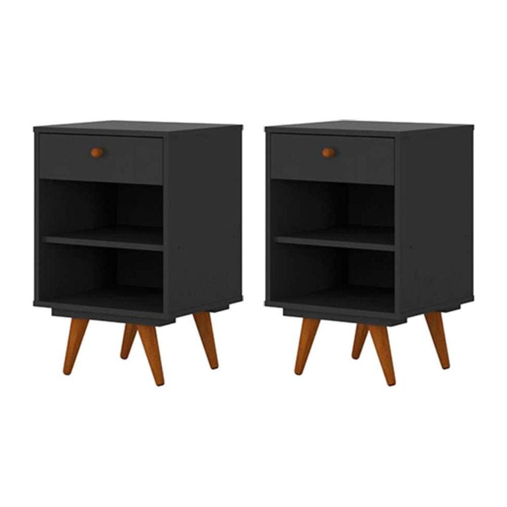 conjunto com 2 mesas de cabeceira retrô plus 2 gv preto