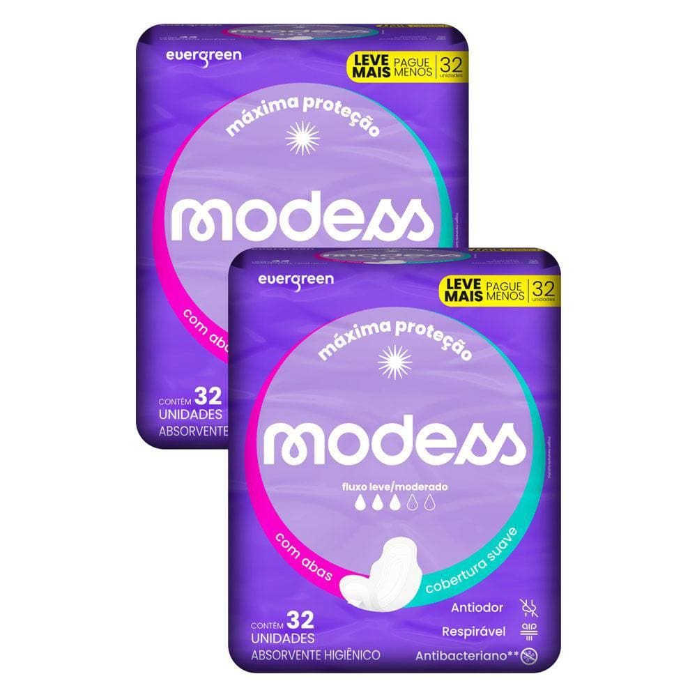 Kit 2 Absorventes Modess Malha Suave com Abas 32un cada