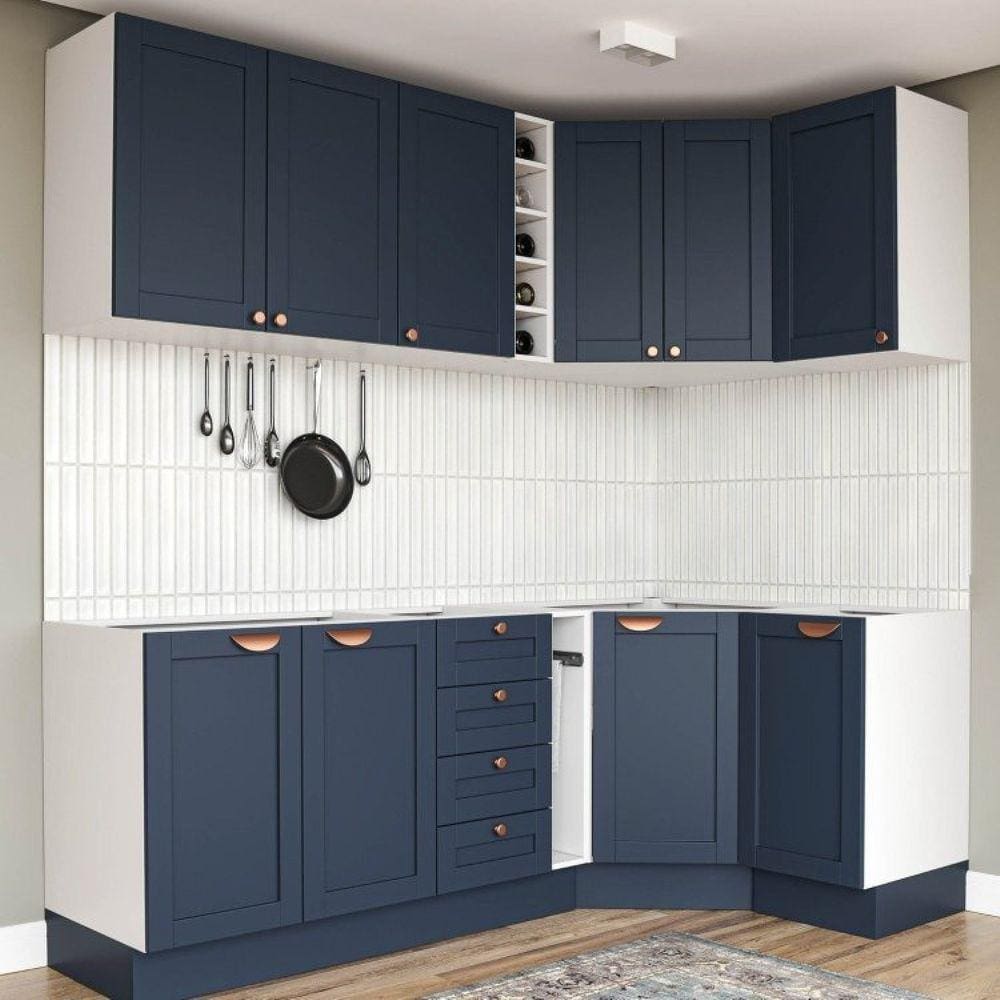 Cozinha Modulada 8 Peças sem Tampo Arizona CabeCasa MadeiraMadeira Azul/Branco