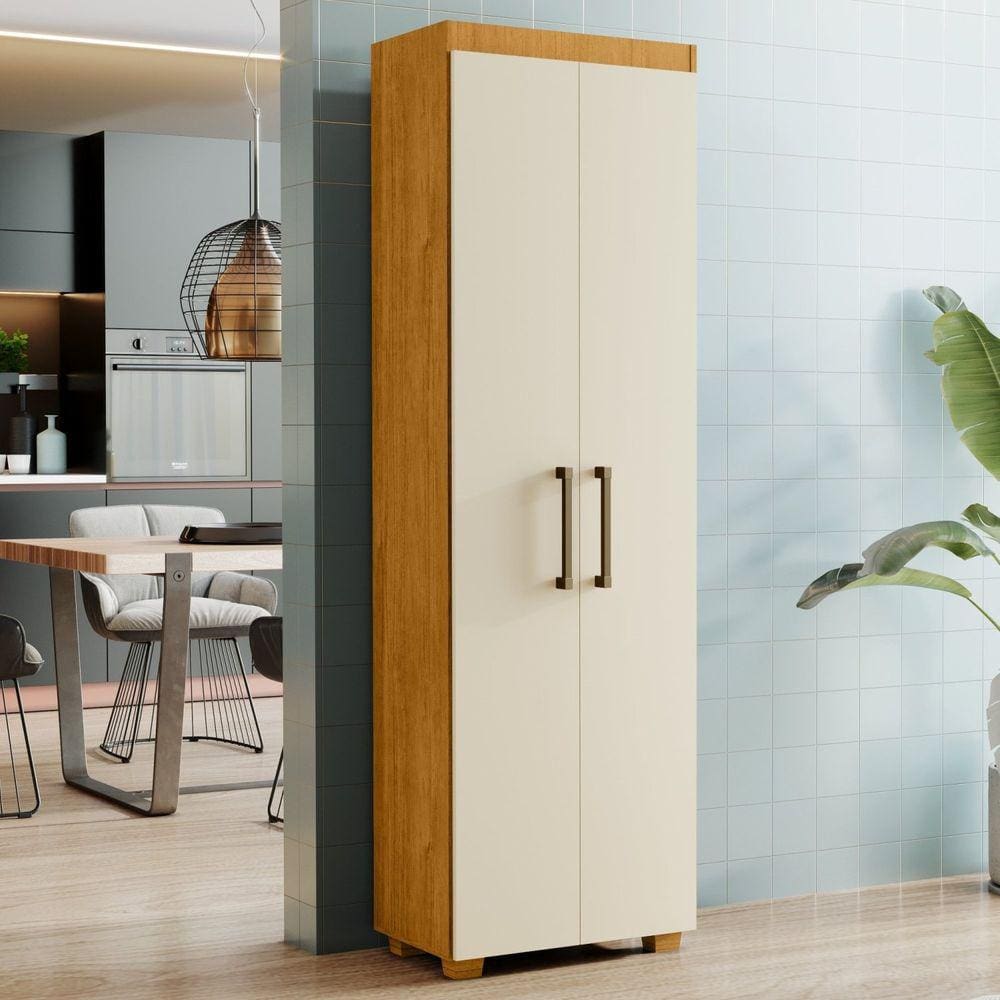 Armário Multiuso 2 Portas 4 Prateleiras Turim Cinamomo/Off White
