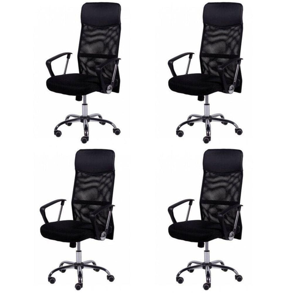 Kit 4 Cadeiras Para Escritório Presidente Tela Mesh Sintético 3307 OR Design Preto