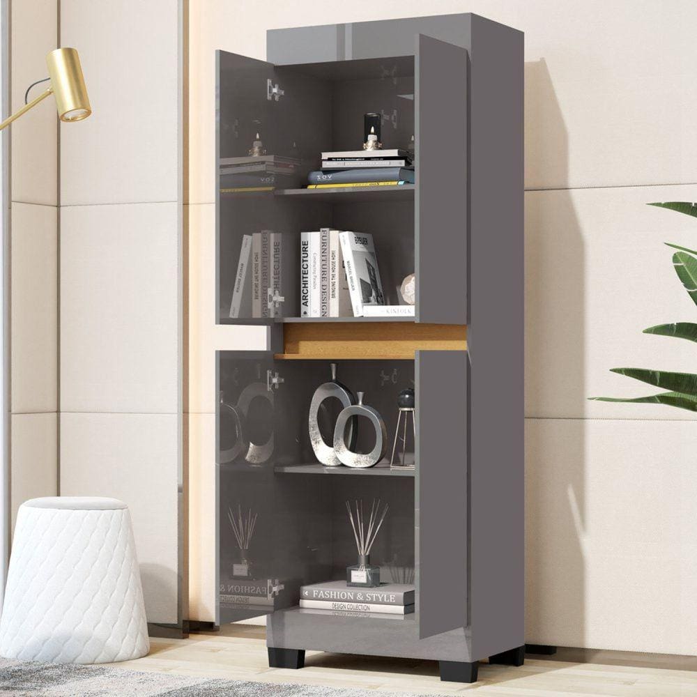 Armário Multiuso 4 Portas Gael Cinza/Mel | Extra