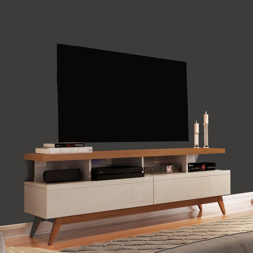 Rack Para TV Até 60 Polegadas 160cm 2 Gavetas 4 Nichos Vivare Giga Móveis Off White/Freijó