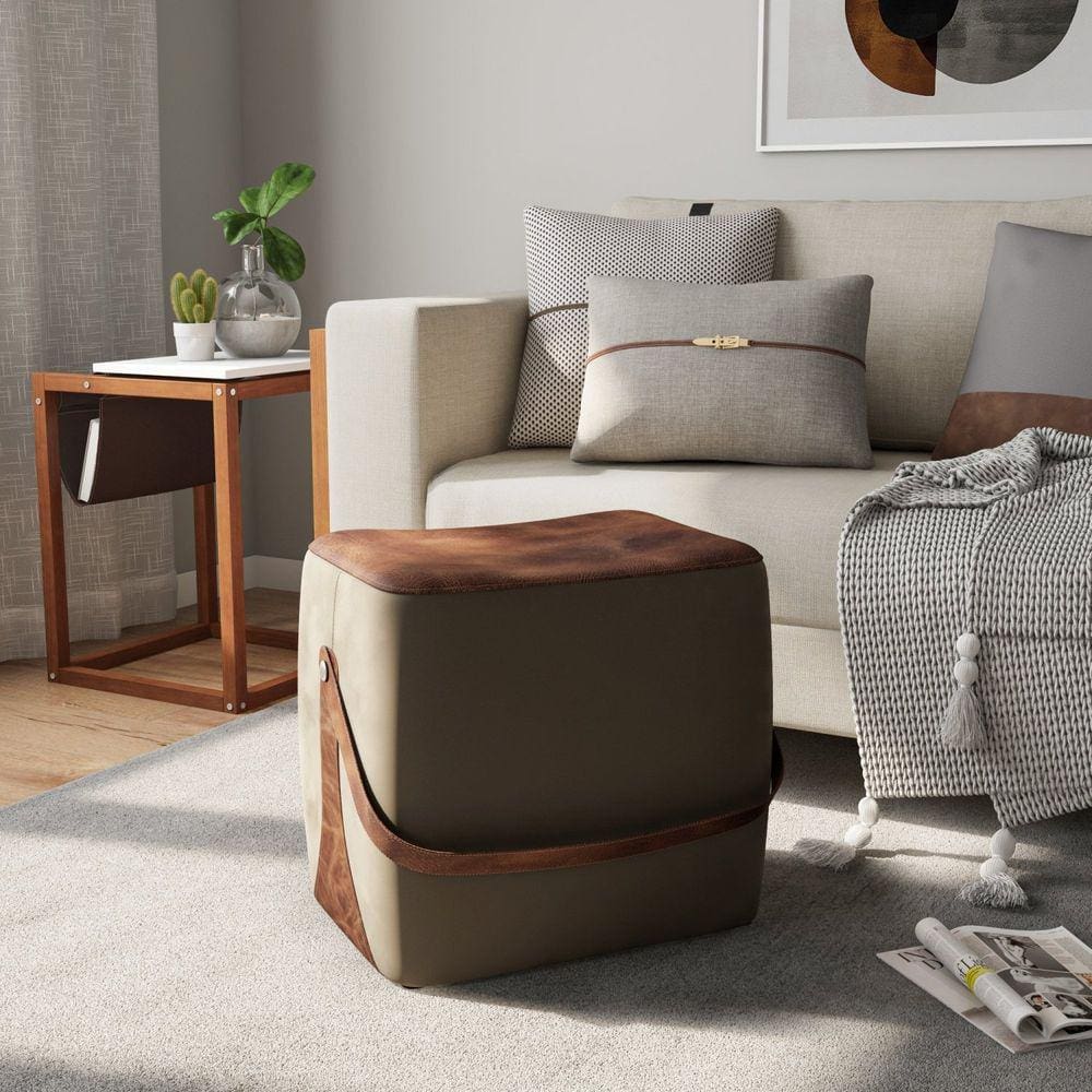 Puff em Veludo Bag Bege/Marrom