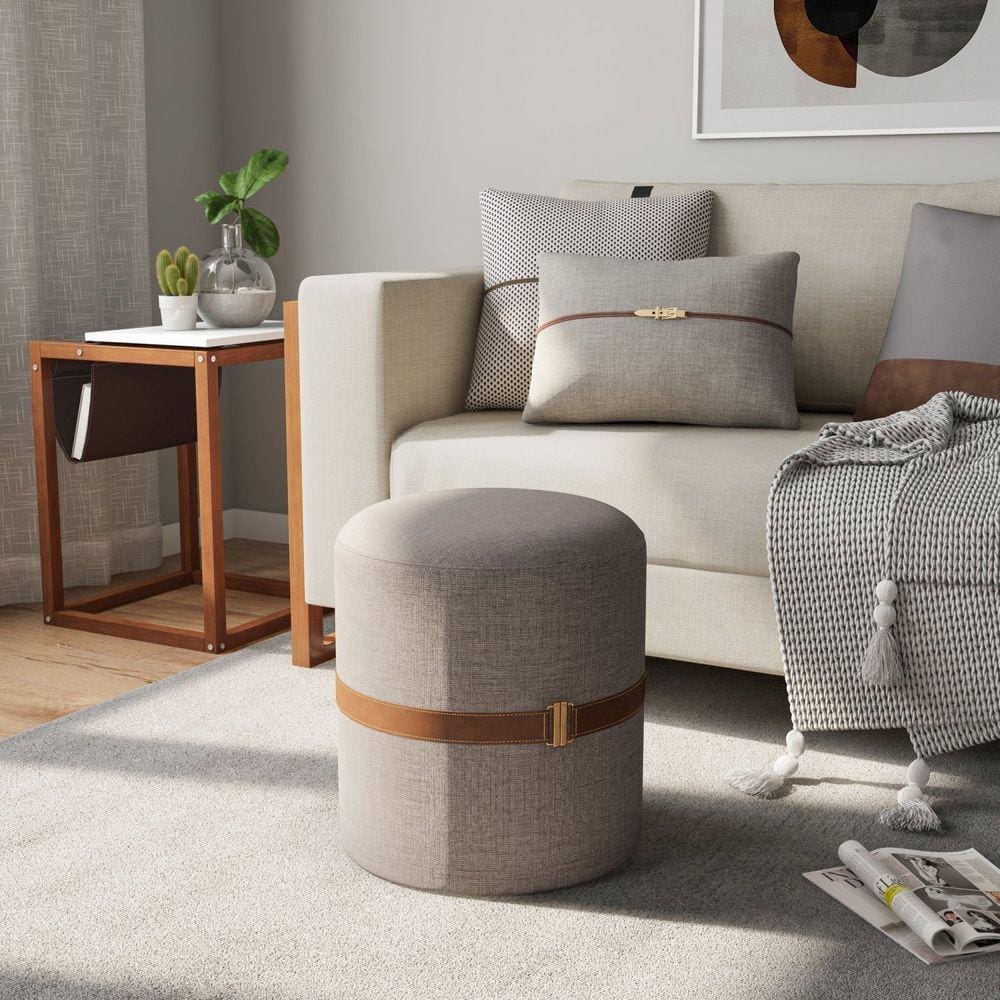 Puff em Linho Aston Cinza/Marrom