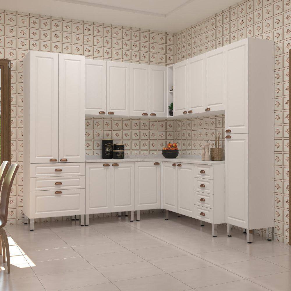 Armário de Cozinha Completa 8 Peças com Tampo Cristal Luciane Móveis