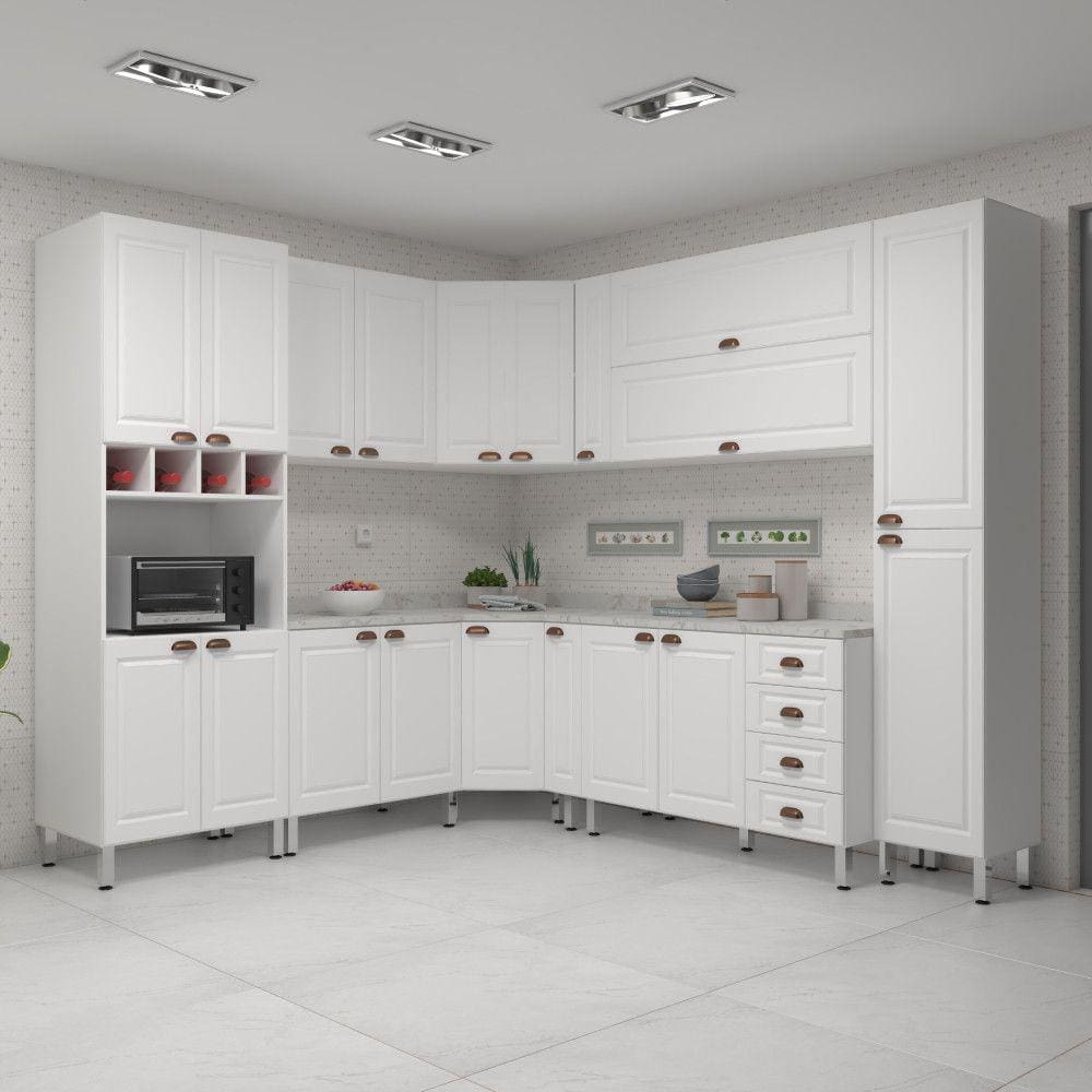 Armário de Cozinha Completa 10 Peças com Tampos e Espaço para Micro-ondas Cristal Luciane Móveis