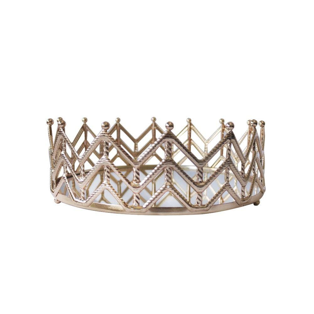 Bandeja De Metal Em Forma De Coroa Com Espelho 8X26cm