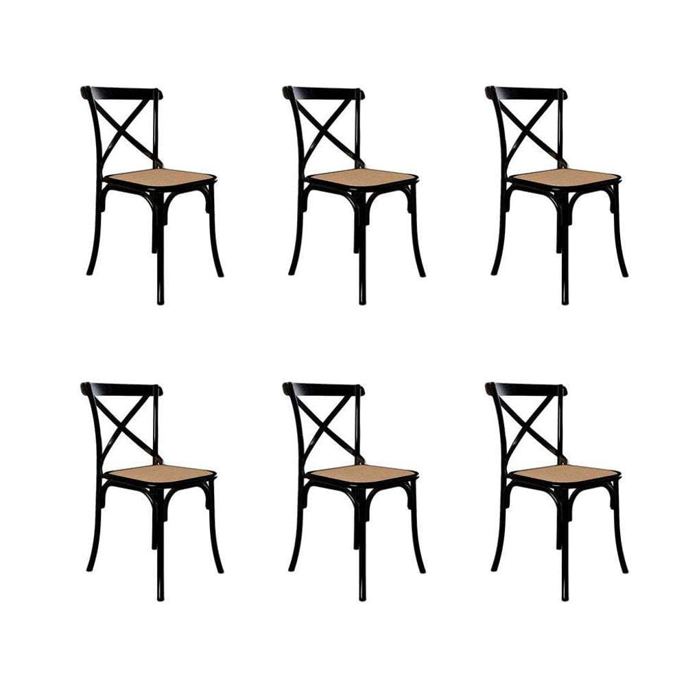 conjunto com 6 cadeiras de jantar katrina preta