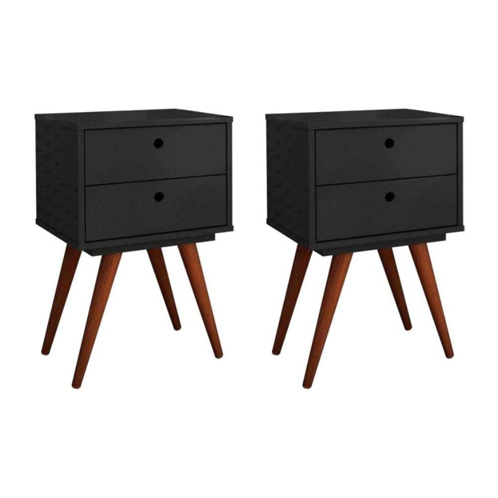 conjunto com 2 mesas de cabeceira retrô plus 4 gv preto