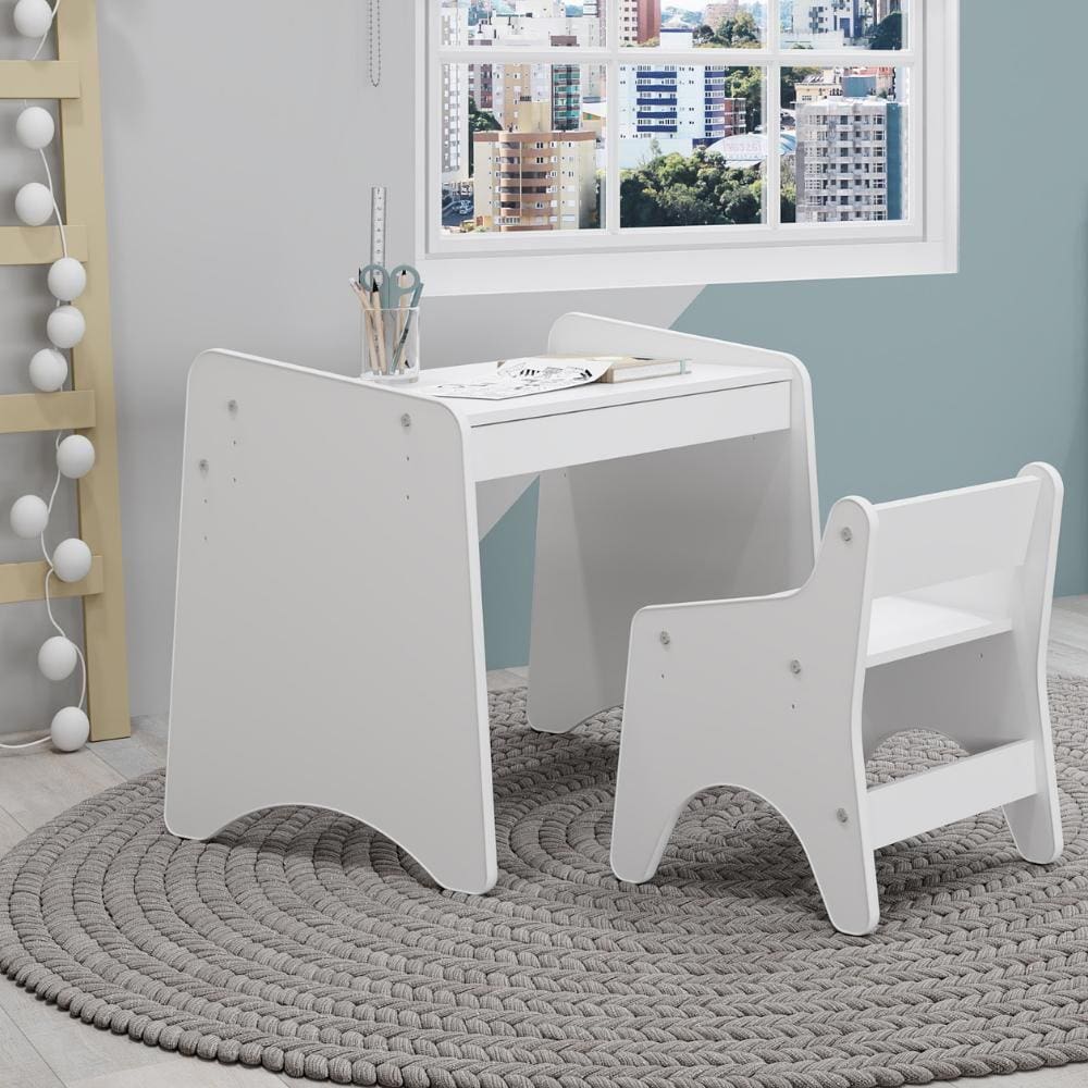 Conjunto Mesa e Cadeira Infantil Montessori Movelbras Branco