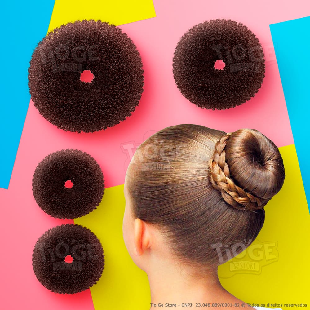 Acessório Rosquinha Donut Para Fazer Coque Bailarina Cabelo 3 Tamanhos P M G Cor Castanho Marrom 4 unid